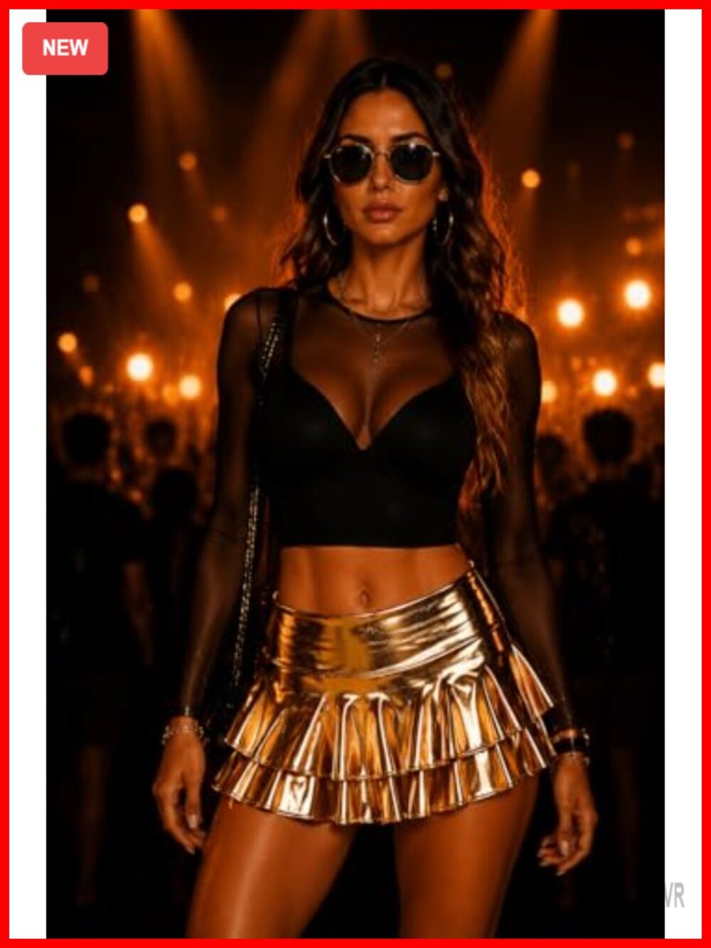 Metallic Pleated Mini Skort Low Rise Ruffle Skater Club Rave Dance - Picture 6 of 6